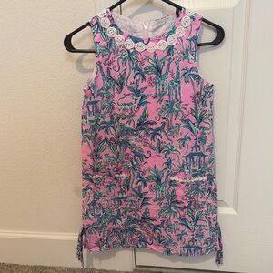 Girls Pink Tropical Print Sleeveless Dress